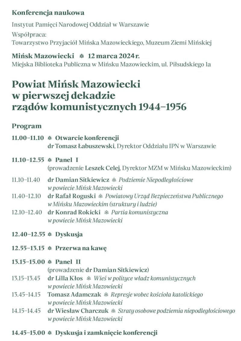 Konferencja naukowa "Powiat Miński w pierwszej dekadzie rządów komunistycznych 1944 - 1956"